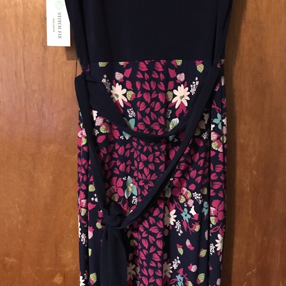 Leota Faux Wrap Knit Maxi Dress Navy Petite M NWT - Picture 4 of 5